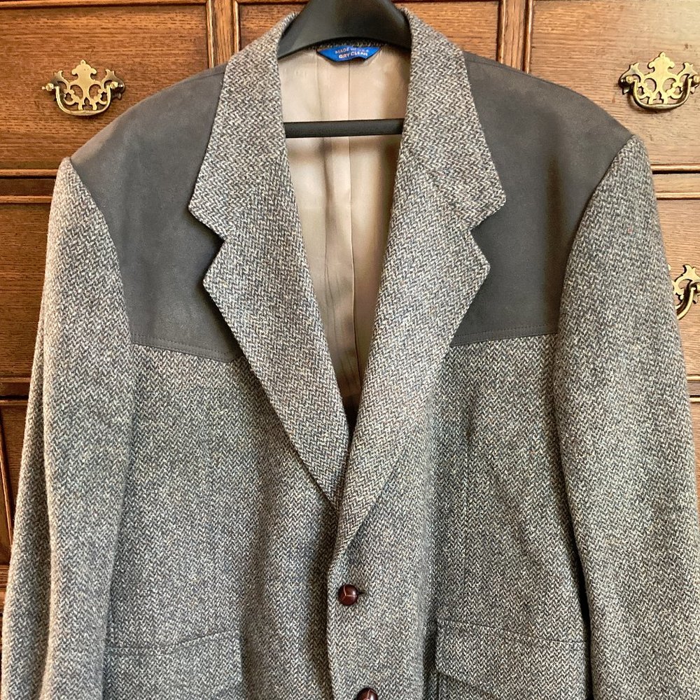 Vintage Pendleton Gray Wool Sport Coat Western Jacket Leather Elbow Patches 52